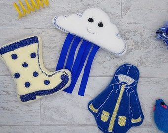 Refillable Cat Toys  - Ribbon and Rain Cloud, Polka Dot Galosh, Rain Coat - Organic Catnip