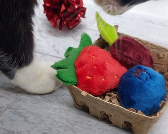 Catnip Cat Toy - Cherry Berry Basket - Strawberry, Blueberry & Cherry
