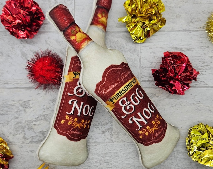 Featured listing image: Refillable Cat Toy - Holiday Eggnog Lickeuer Kitty Kicker Bottle - Refillable