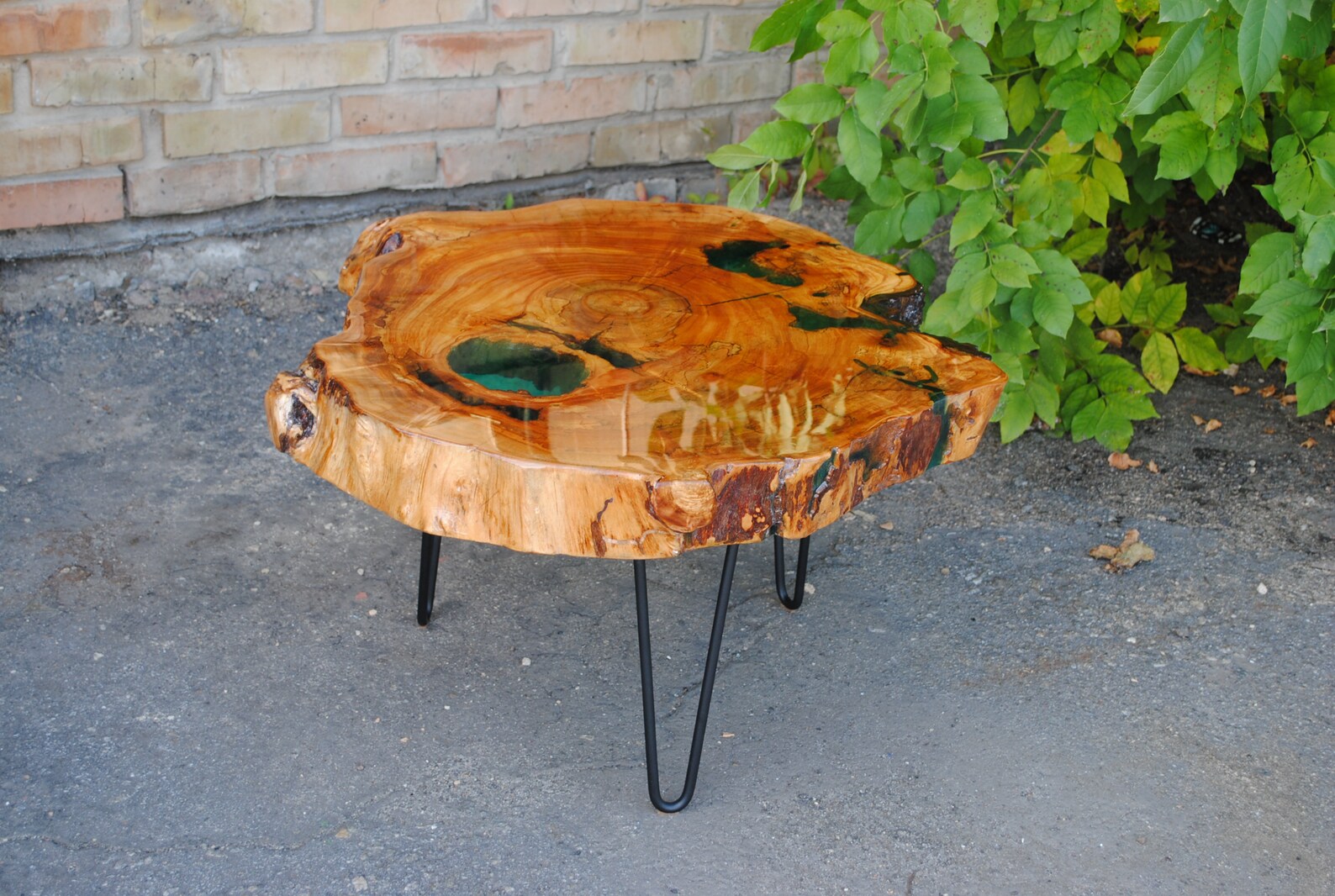 SOLD. Round Live Edge Epoxy Coffee Table. Mid Century Modern Etsy