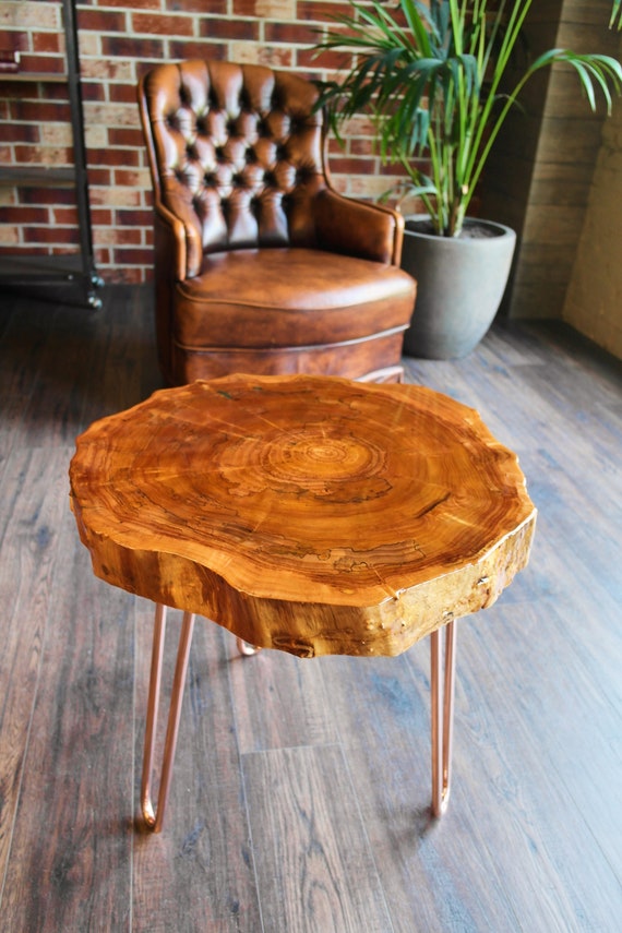Tree Slice Coffee Table Round Live Edge Coffee Table Corner Table End Table Side Table Mid Century Modern Coffee Table With Copper Legs