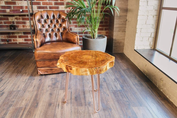 Tree Slice Coffee Table Round Live Edge Coffee Table Corner Table End Table Side Table Mid Century Modern Coffee Table With Copper Legs
