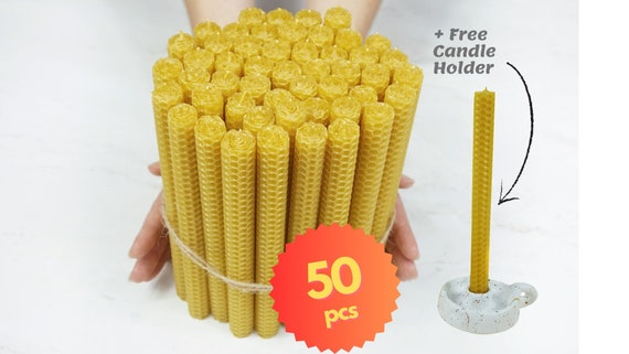 SET of 50 Bulk Beeswax Candles. Pure Beeswax Candles. Wholesale Beeswax  Candles. Bulk Beeswax Pillar Candles. Bulk Beewax Candles Pack. 