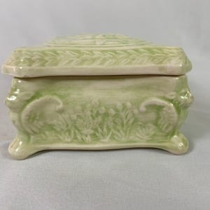 Vintage Ceramic Trinket Box | Ornate Floral Fruit Design | Footed Jewelry Box | 1950s–1970s Decor