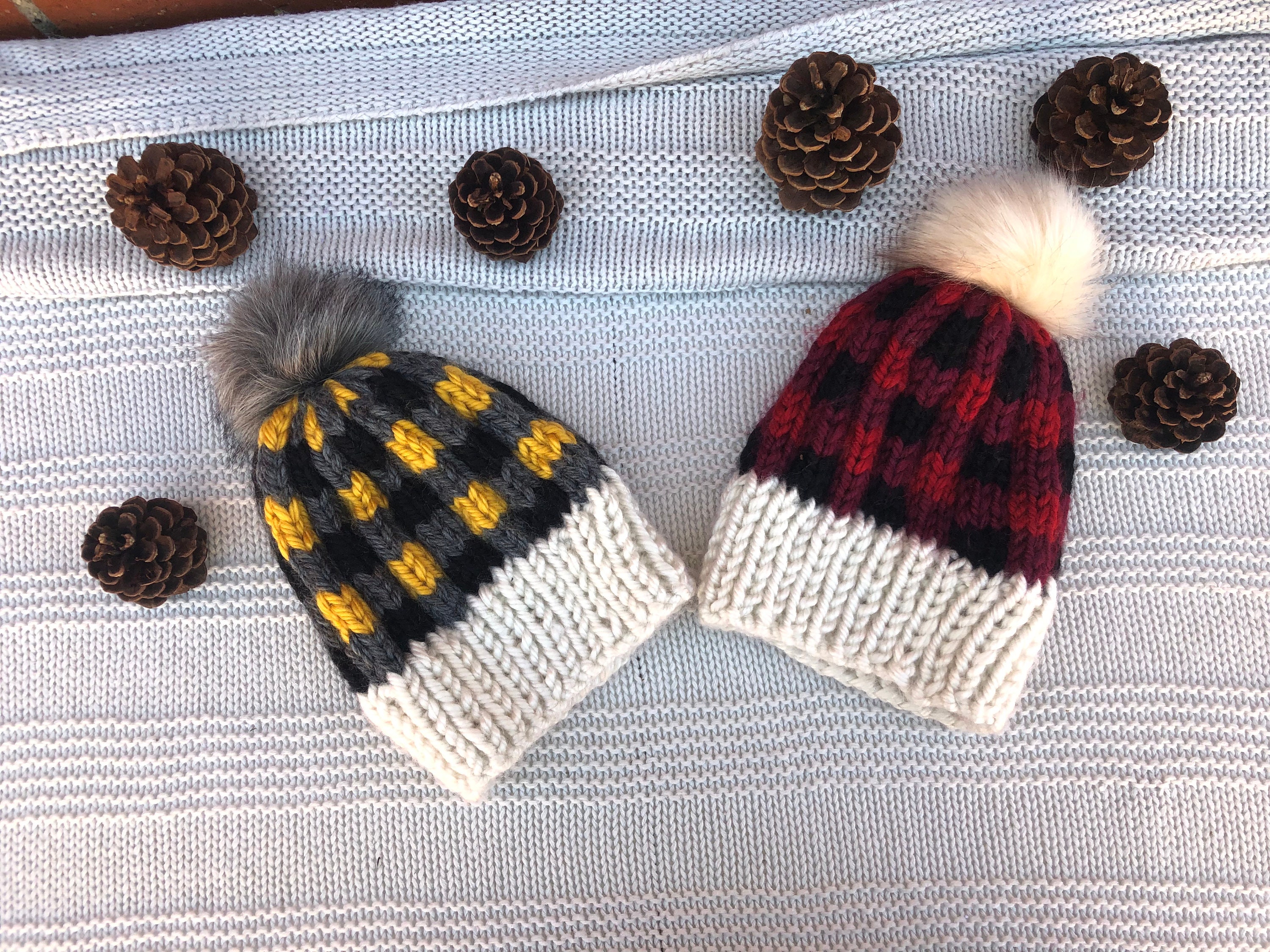 Plaid Hat With Faux Fur Pom Pom | Etsy