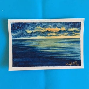 Zonsondergang op zee aquarel Postkaart schilderij