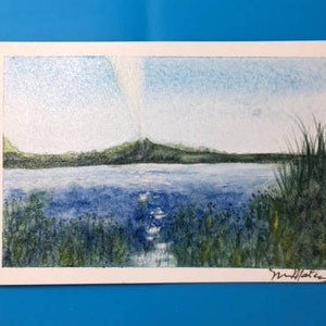 Lake side reflecties Postkaart aquarel
