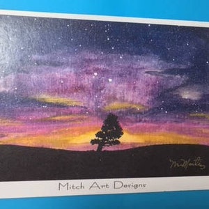 Zonsondergang, aquarel kunst print