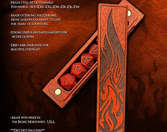 Elemental Flame Engraved Wooden Dice Box: Brazilian Cherry, DnD Gaming
