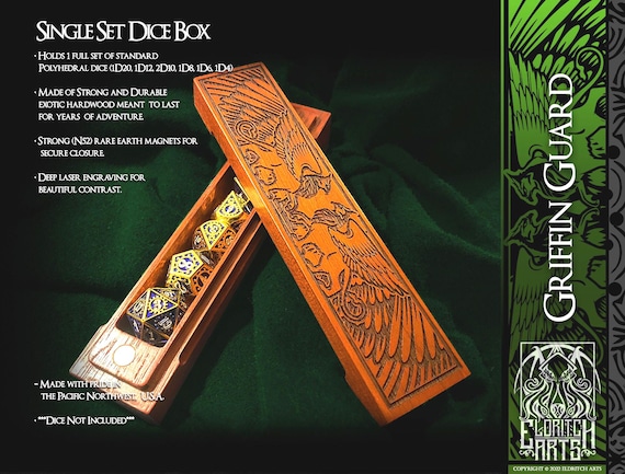 Mythical Griffin Guardians - Handcrafted Wooden Dice Box/Vault Accessory for Players of D&D, Pathfinder, and Tabletop Role Playing Games