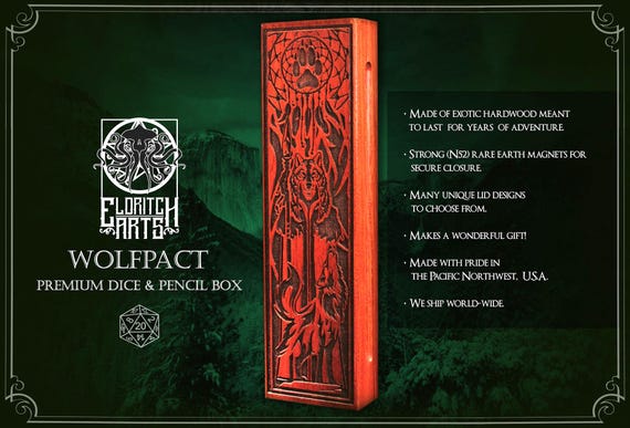 Wolfpact Dice Box: Handcrafted Wooden Dice and Mini Vault Accessory for Players of D&D, Pathfinder, and Tabletop Role Playing Games