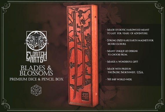 Dice Box - Blades and Blossoms - RPG, Dungeons and Dragons, DnD, Pathfinder, Role Playing and Gaming Accessories by Eldritch Arts