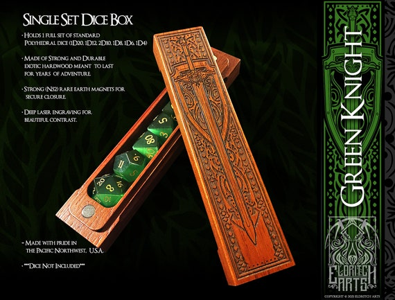 Dice Box - The Green Knight - Elven Paladin - RPG, Dungeons and Dragons, D&D, DnD, Pathfinder, TTRP and Gaming Accessories by Eldritch Arts