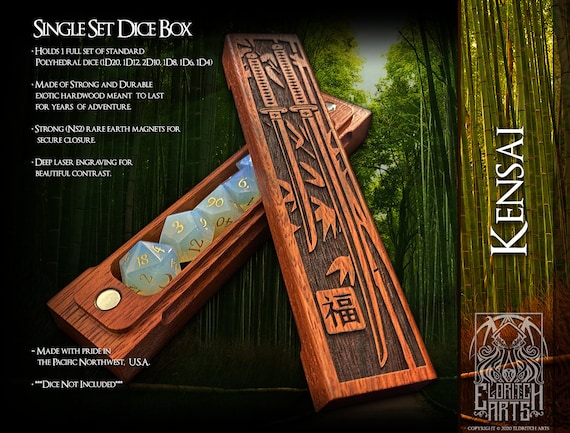 Kensai - Sword Saint - Samurai Themed Dice Box  - Dungeons and Dragons, DnD, Pathfinder, Table Top Role Playing Accessories by Eldritch Arts