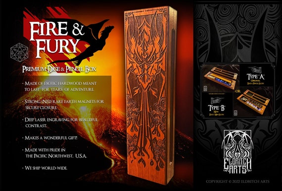 Dice Box - Dragon - Fire & Fury - RPG, Dungeons and Dragons, DnD, Pathfinder, Table Top Role Playing Accessories by Eldritch Arts