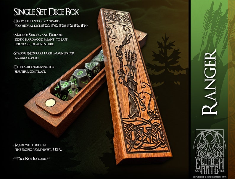 Dice Box - Ranger - RPG, Dungeons and Dragons, D&D, DnD, Pathfinder, Table Top Role Playing and Gaming Accessories by Eldritch Arts 
