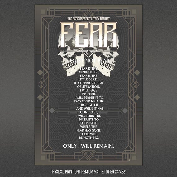 Dune - Bene Gesserit Litany Against Fear - Fear Is The Mind Killer - Vintage Skulls - Large Print, Heavy Premium Matte Art Paper 24"x36"