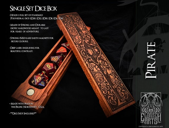 Pirate Themed Dice Box - Exotic Hardwood Storage Box With Laser Engraved Lid For Dice, Tokens, Etc.  By Eldritch Arts®