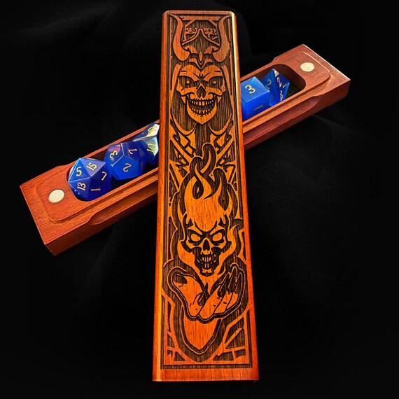 Necromancer Themed Dice Box - Laser Engraved Exotic Hardwood RPG Dice Storage - DND Players Dice Vault,  Personalizable Gaming Gift