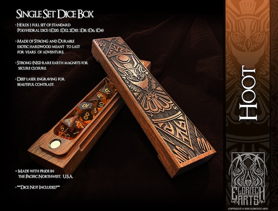 Hoot Dice Box - Owl Themed - RPG, Dungeons and Dragons, DnD, Pathfinder, Table Top Role Playing and Gaming Accessories by Eldritch Arts