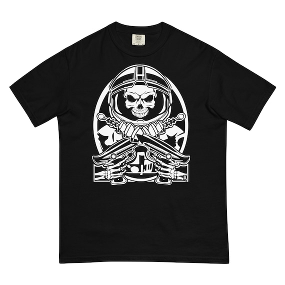 Space Pirate Outlaw (Rockets & Rayguns) by Eldritch Arts® - Gray on Black - Unisex Heavy Weight Tee