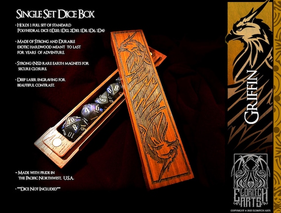 Mythical Griffin Handcrafted Wooden Dice Box/Vault for Players and Collectors of DnD, Pathfinder & Tabletop Role Playing Games