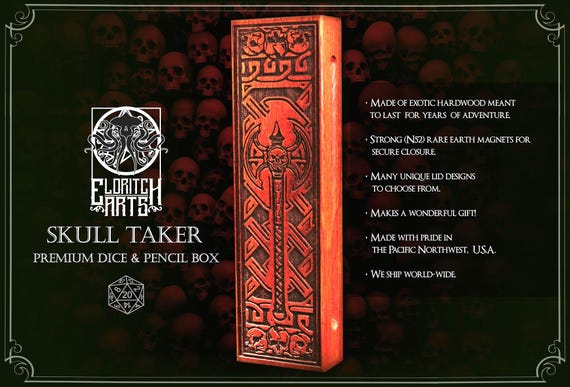 Skull Taker - Barbarian Battle Axe Dice & Mini Box: Wooden RPG Vault Accessory for DND, Pathfinder, and Tabletop Gaming
