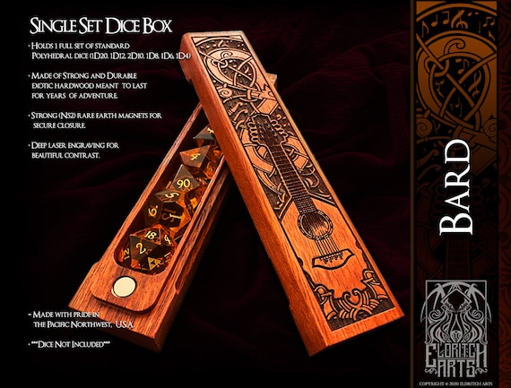 Bard Class Dice Box - Artisan Crafted Hardwood Dice Storage For Players of Dungeons & Dragons, DND, Other TTRPG  by Eldritch Arts  USA