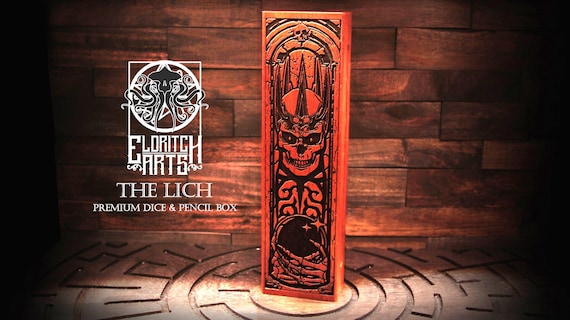 Lich-themed Wooden Dice Box for DND, Pathfinder, and TTRPGs Dice & Ministorage for Secure Transport Table Top Gaming Accessories