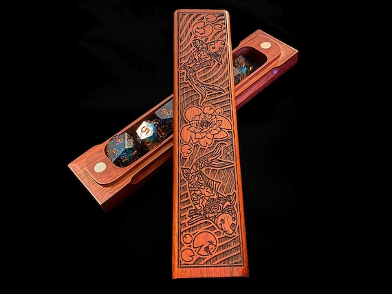 Koi - Traquil Samurai Themed Dice Box – Exotic Hardwood RPG Dice Storage –  DND Players Dice Vault,  Personalizable Gaming Gift