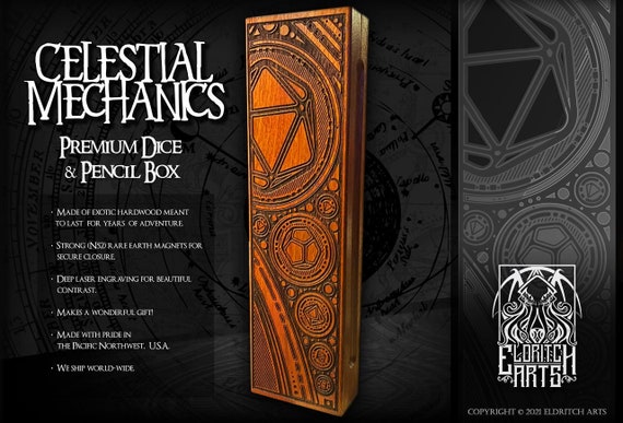 Dice & Pencil Box - Celestial Mechanics - RPG, Dungeons and Dragons, DnD, Pathfinder, RPG Accessories by Eldritch Arts
