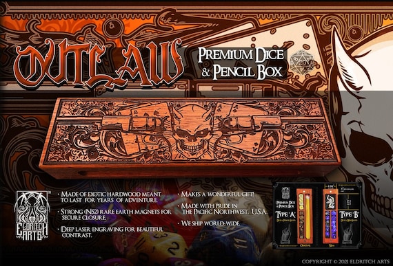 Dice Box - Outlaw - Gunslinger Themed Dice and Mini Storage, Dungeons and Dragons,  Pathfinder, Fantasy Role Playing Game Accessory