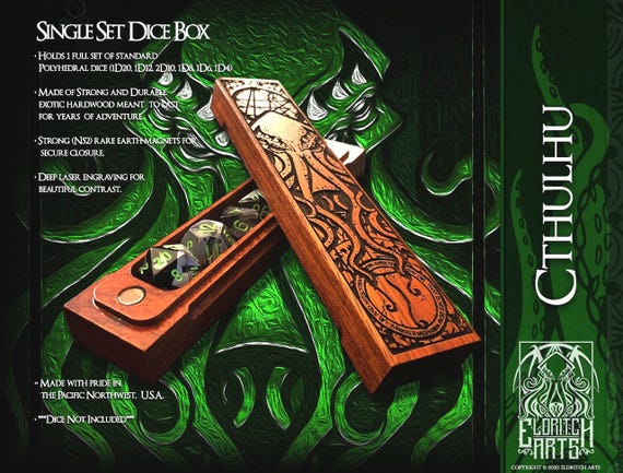 Cthulhu Dice Box  - HP Lovecraft, Mythos, Call of Cthulhu, DND, Table Top Role Playing Dice Storage by Eldritch Arts