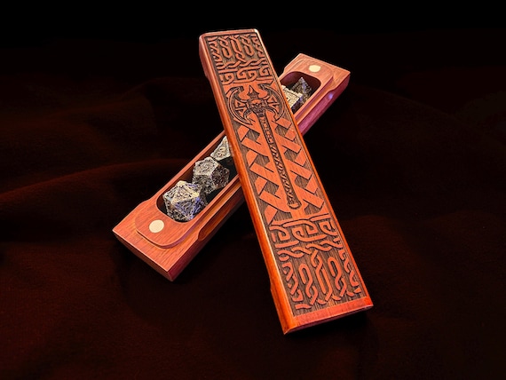 Barbarian Axe Dice Box: Laser Engraved Jatoba Wood, D&D RPG Storage - Personalized