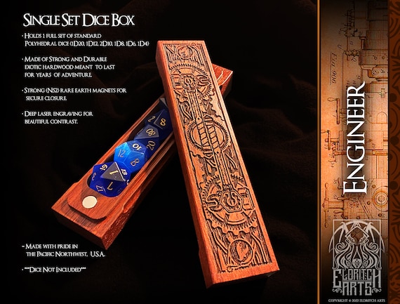 Engineer Themed Wooden Dice Box - Safe & Secure Storage For Your Fantasy Role Playing Game Dice By Eldritch Arts®