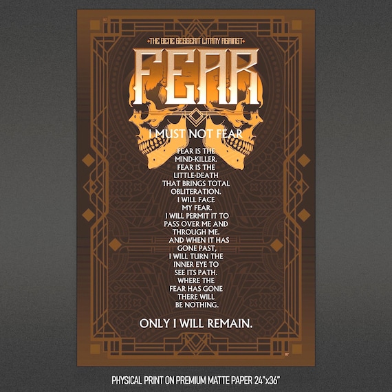 Dune - Bene Gesserit Litany Against Fear - Fear Is The Mind Killer - Sepia Tone - Large Print, Heavy Premium Matte Art Paper 24"x36"