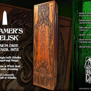 Cthulhu: Dreamer&#39;s Obelisk Dice Box - Lovecraft Inspired Hardwood Dice And Mini Vault -Portable Storage For Players of  D&D Pathfinder TTRPG