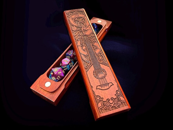 Bard Dice Box - Premium Quality Personalizable Gift, Laser Engraved Hardwood Storage Vault for DND and TTRPG Players, Fantasy Game Accessory