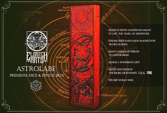 Astrolabe Dice Box for Players of  TTRPGs - Handcrafted Storage Vault Dungeons & Dragons, Pathfinder, Gaming Accessories by Eldritch Arts