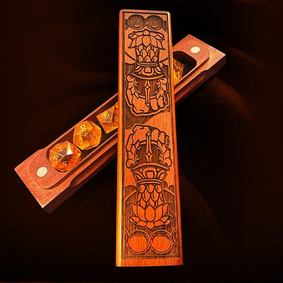 Monk - Lotus Fists - Themed Dice Box - Laser Engraved Hardwood RPG Dice Storage - DND Players Dice Vault, Personalizable Gaming Gift
