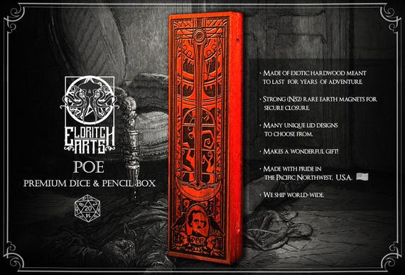 Edgar Allan Poe Tribute - Elegant Wooden Dice Vault for RPG Enthusiasts - DnD, Pathfinder, Tabletop Gaming Accessory