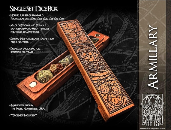 Armillary D20 Dice Box: Brazilian Cherry Wood, Dungeons and Dragons