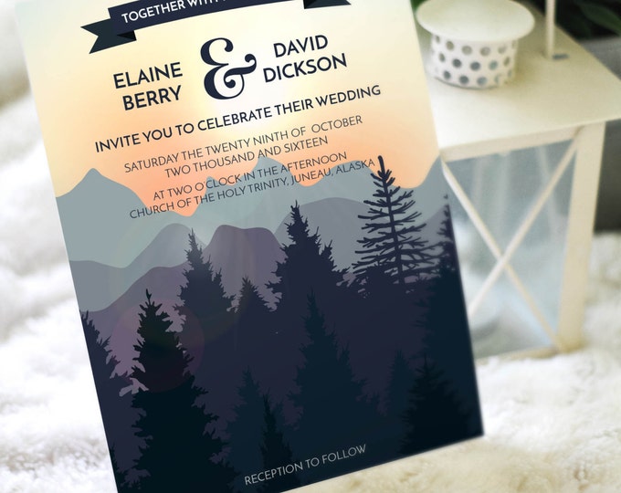 Wedding Invitation Printable, Mountain Design Wedding Stationery ...