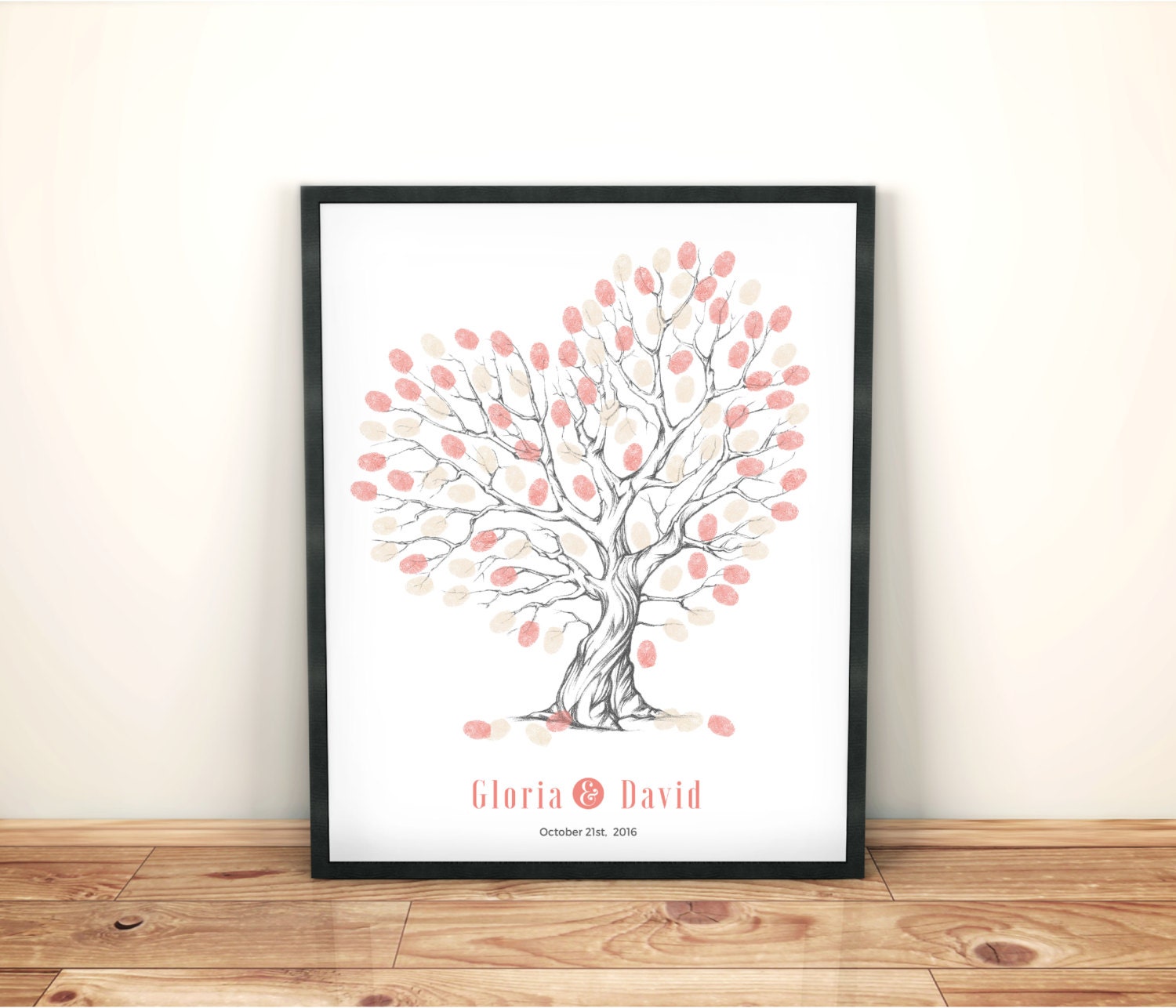 Heart shaped wedding tree hand drawn thumbprint guestbook | Etsy