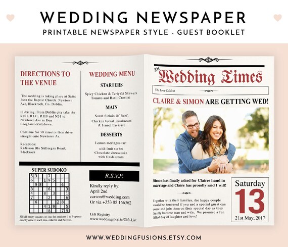 Wedding Newspaper Wedding Newspaper Program Wedding Program Etsy