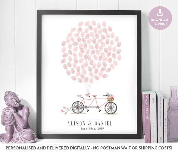 Wedding bicycle guest book, bicycle built for 2, tandem bicycle, tandem bike guest book alternative, Wedding Tree finger print guest book Il_570xn