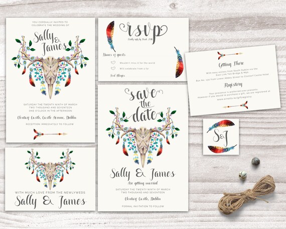 Printable Wedding Invitation set, rustic wedding invitation, feathers Invitation Set, feather Wedding Invite, rustic Wedding Invitation Il_570xn