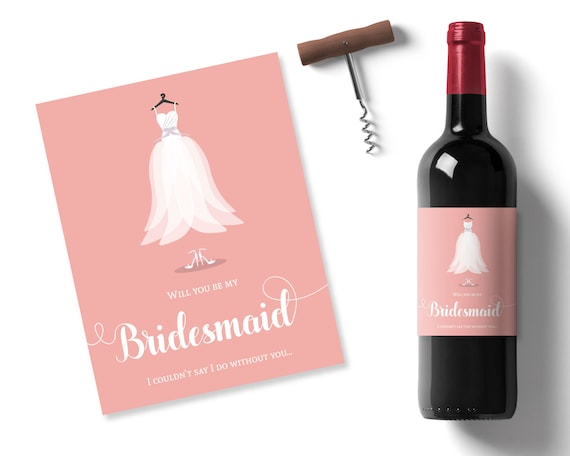 will you be my bridesmaid idea, peach printable wine label, bridesmaid dress sticker, personalised wine label, maid of honor wine stickers Il_570xn