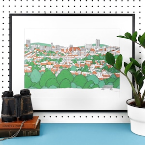 SHEFFIELD VIEW SCREENPRINT - City Skyline from Meersbrook Park Illustration - Limited Edition & Free Delivery