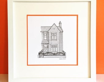 Small-Medium Custom House Portrait - Personalised illustration of your home - unique gift for her - wedding, new home, anniversary.